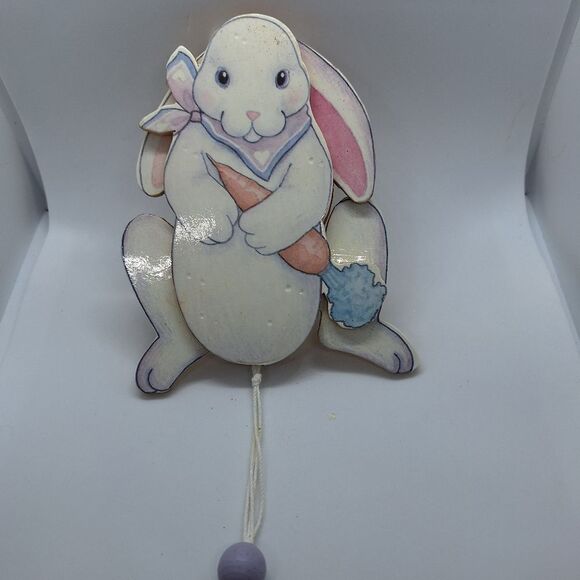 Vintage Midwest Importers Wooden Pull String Toy Easter Bunny 6”‎ - Picture 1 of 4